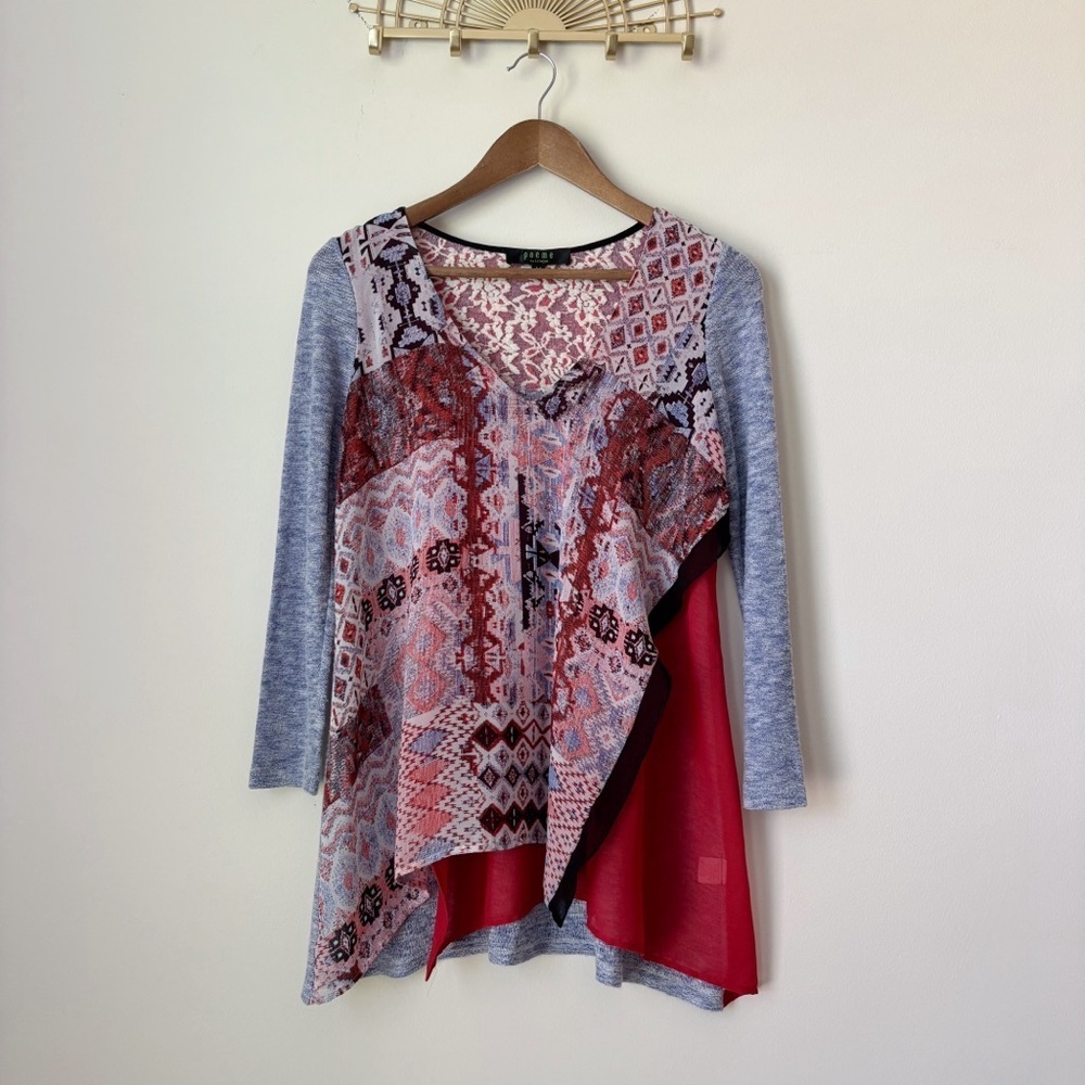 Poeme by Citron Layered Maximalist Print Knit Top Medium